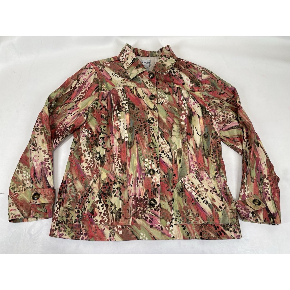 Chico's Analeigh Brushed Cheetah Animal Print Metal Button Jacket Womens 2 NWT